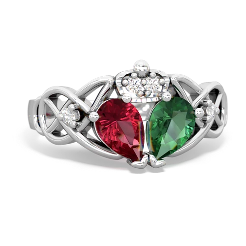 lab emerald-lab ruby claddagh ring