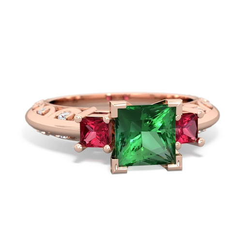 lab emerald-lab ruby engagement ring