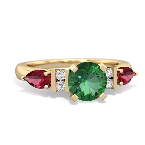 lab emerald-lab ruby engagement ring