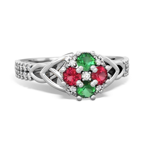 lab emerald-lab ruby engagement ring