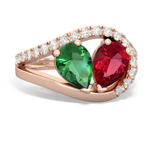 lab emerald-lab ruby pave heart ring