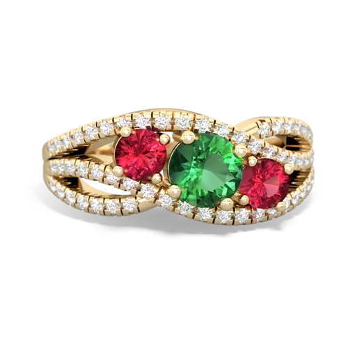 lab emerald-lab ruby three stone pave ring