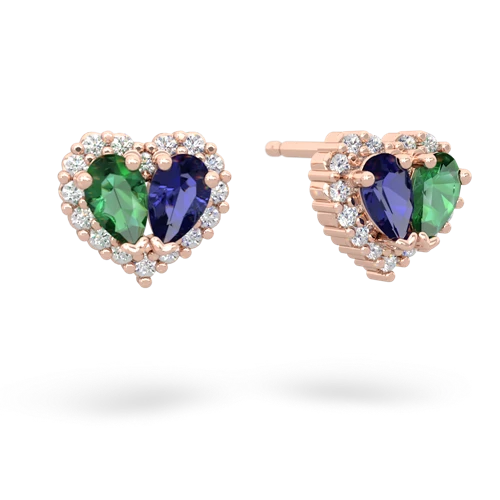 lab emerald-lab sapphire halo-heart earrings