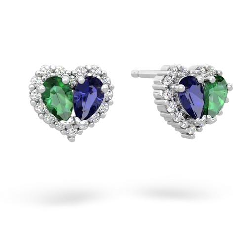 lab emerald-lab sapphire halo-heart earrings