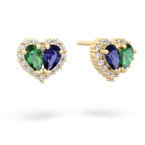 lab emerald-lab sapphire halo-heart earrings