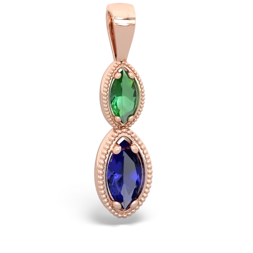 lab emerald-lab sapphire antique milgrain pendant