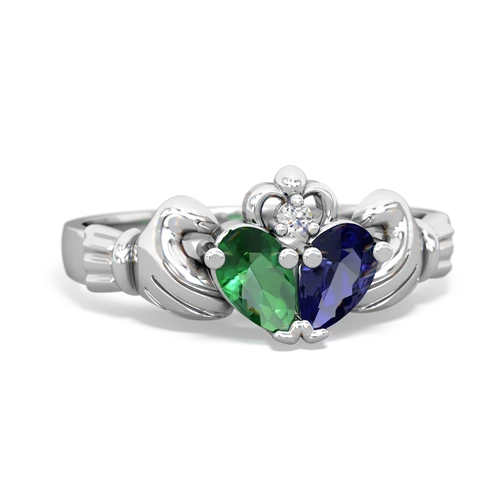 lab emerald-lab sapphire claddagh ring