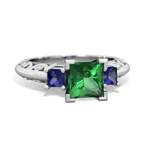 lab emerald-lab sapphire engagement ring