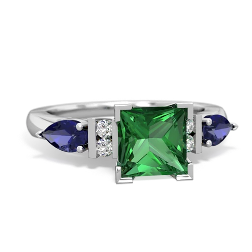 lab emerald-lab sapphire engagement ring