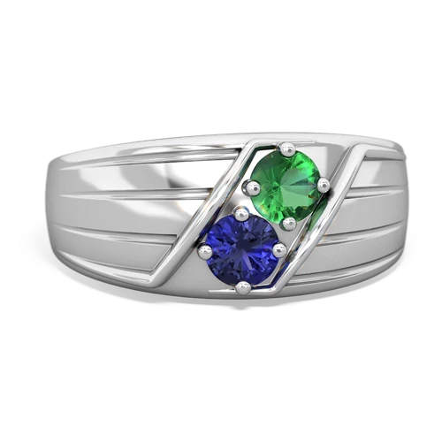 lab emerald-lab sapphire mens ring