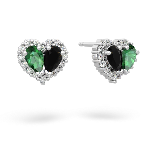 lab emerald-onyx halo-heart earrings