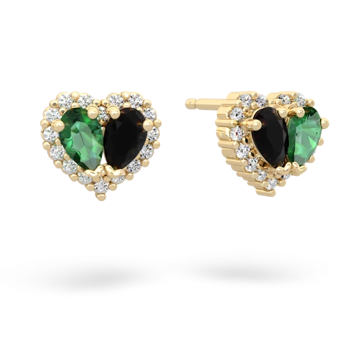 lab emerald-onyx halo-heart earrings