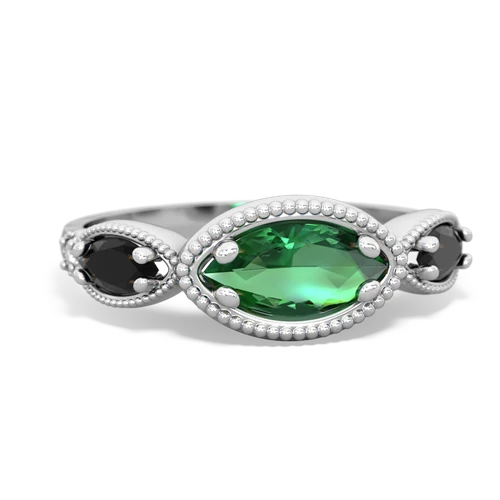 lab emerald-onyx milgrain marquise ring