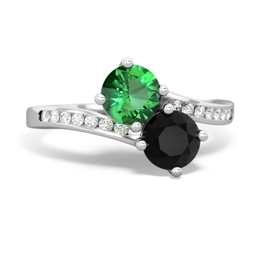 lab emerald-onyx two stone channel ring