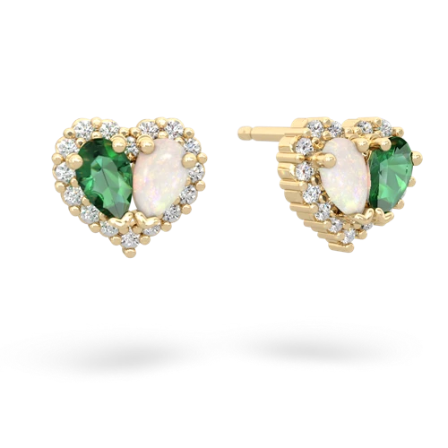 lab emerald-opal halo-heart earrings