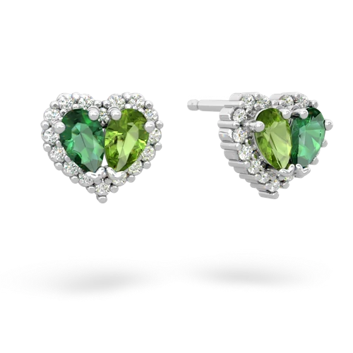 lab emerald-peridot halo-heart earrings