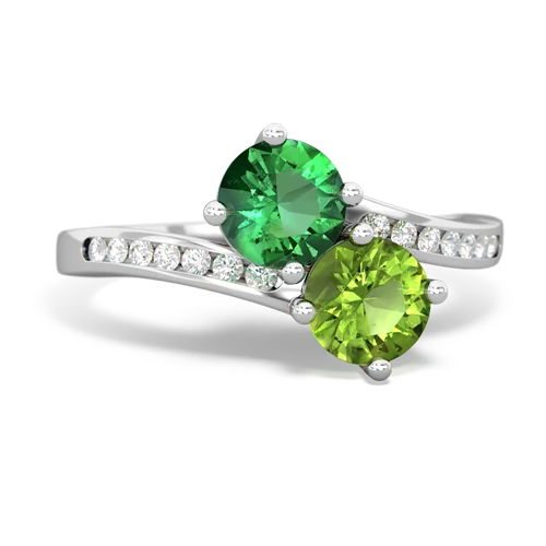 lab emerald-peridot two stone channel ring