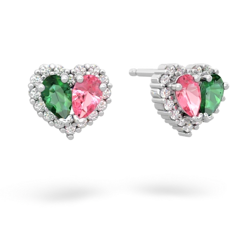 lab emerald-pink sapphire halo-heart earrings