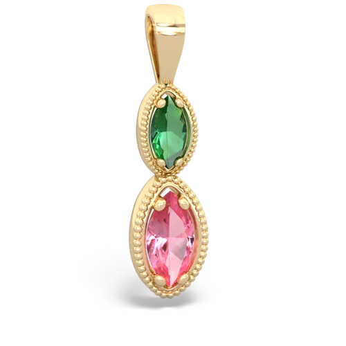 lab emerald-pink sapphire antique milgrain pendant