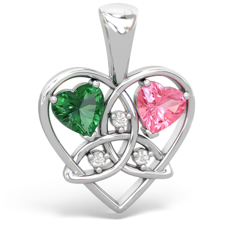 lab emerald-pink sapphire celtic heart pendant