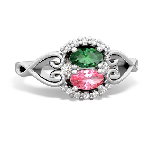 lab emerald-pink sapphire antique keepsake ring