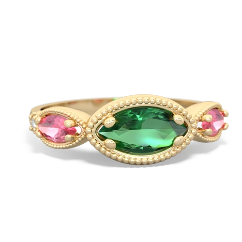 lab emerald-pink sapphire milgrain marquise ring