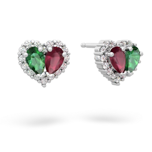 lab emerald-ruby halo-heart earrings