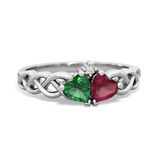 lab emerald-ruby celtic braid ring