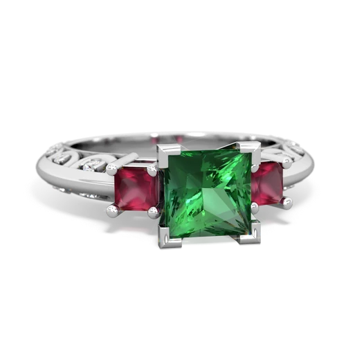 lab emerald-ruby engagement ring