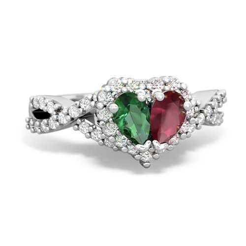 lab emerald-ruby engagement ring