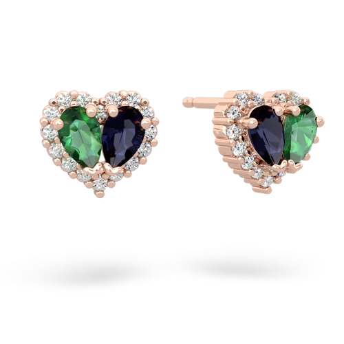 lab emerald-sapphire halo-heart earrings