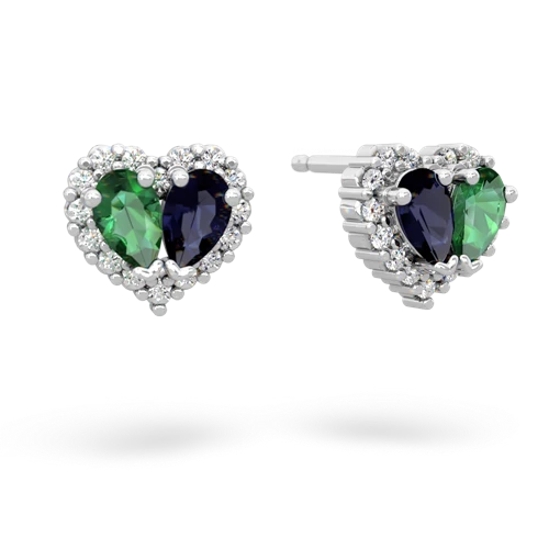 lab emerald-sapphire halo-heart earrings