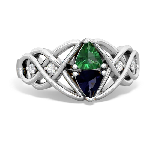 lab emerald-sapphire celtic knot ring