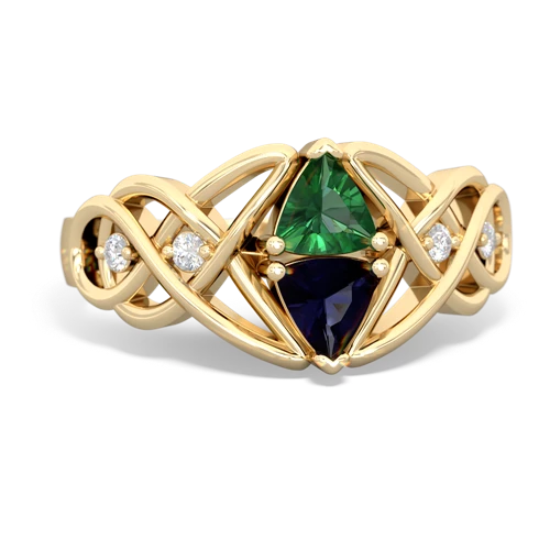 lab emerald-sapphire celtic knot ring