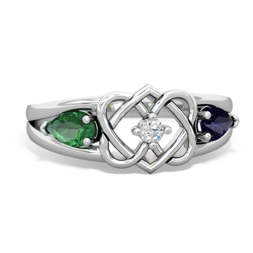 lab emerald-sapphire double heart ring