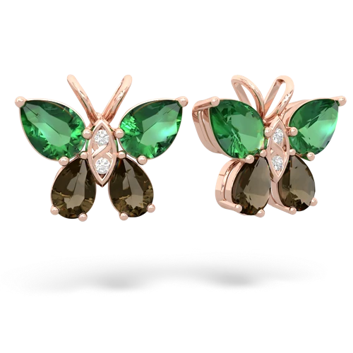 lab emerald-smoky quartz butterfly earrings