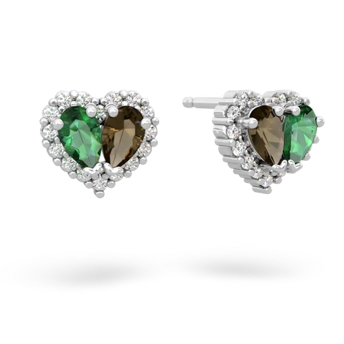 lab emerald-smoky quartz halo-heart earrings