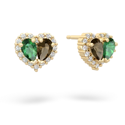 lab emerald-smoky quartz halo-heart earrings