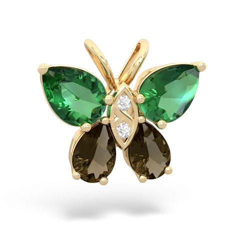 lab emerald-smoky quartz butterfly pendant