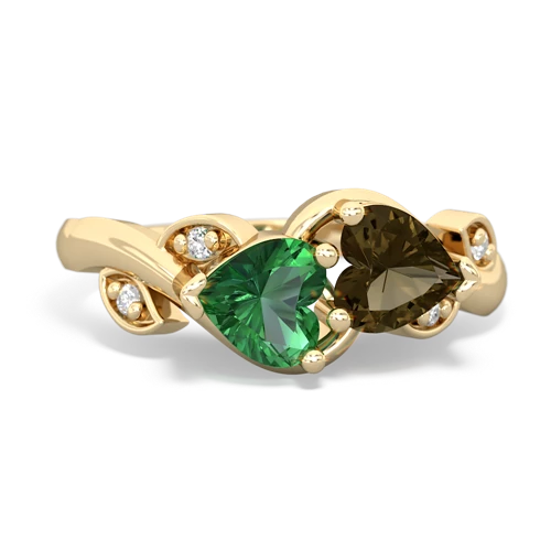 lab emerald-smoky quartz floral keepsake ring