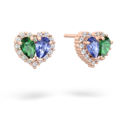 lab emerald-tanzanite halo-heart earrings