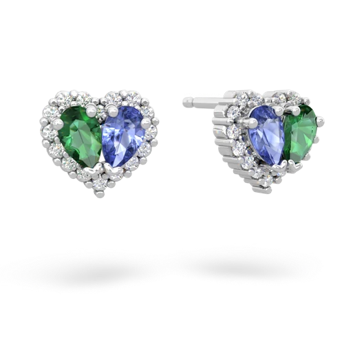 lab emerald-tanzanite halo-heart earrings