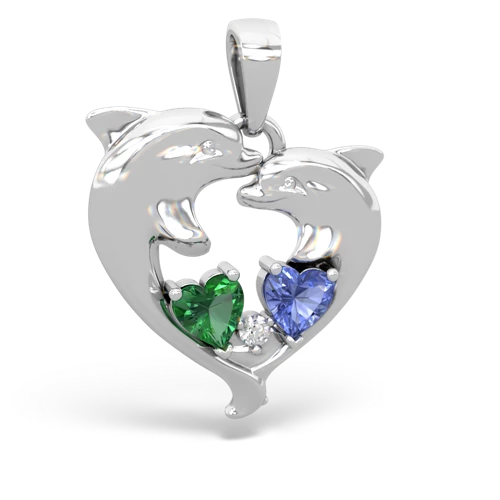 lab emerald-tanzanite dolphins pendant