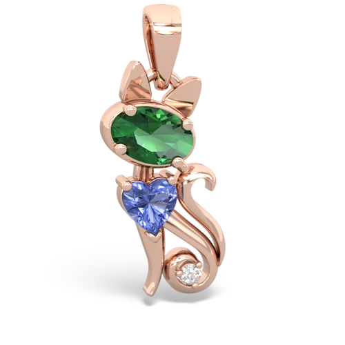 lab emerald-tanzanite kitten pendant