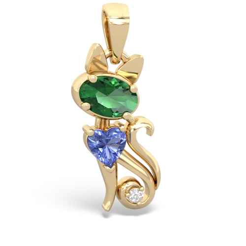 lab emerald-tanzanite kitten pendant