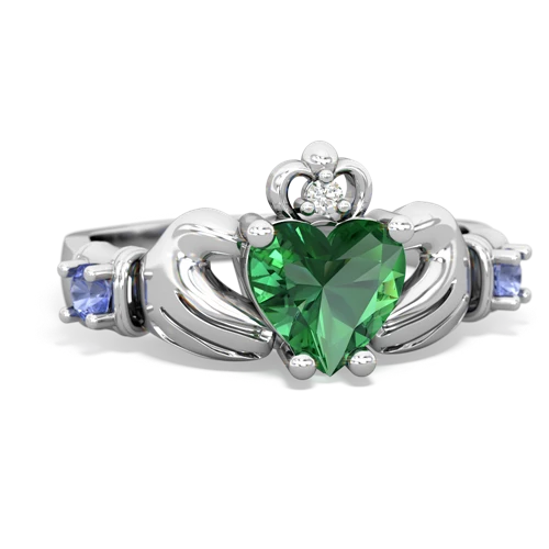 lab emerald-tanzanite claddagh ring