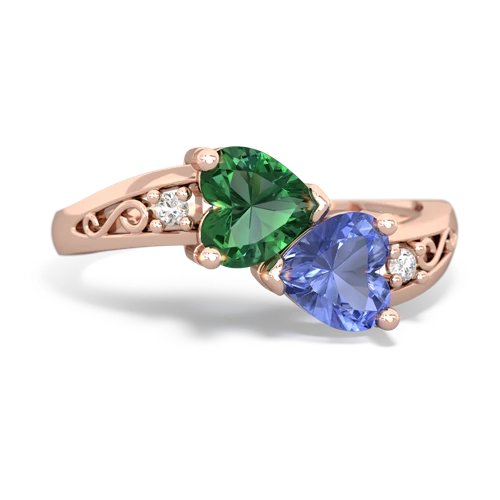 lab emerald-tanzanite filligree ring