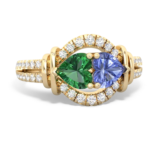 lab emerald-tanzanite pave keepsake ring