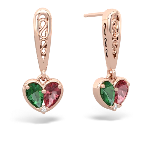 lab emerald-tourmaline filligree earrings