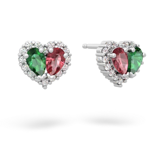 lab emerald-tourmaline halo-heart earrings